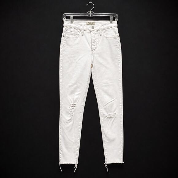 Madewell Denim - Madewell 9” High Rise Skinny Crop Jeans White Distressed Raw Hem Size 26